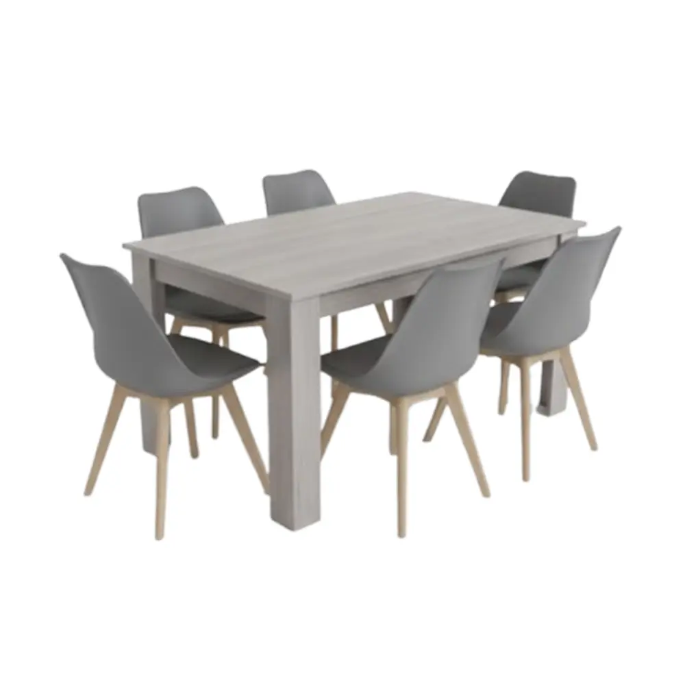 Dining Set Asher/Nicole: Table 6 seater 31769 + 6 x chaise 31719 GREY