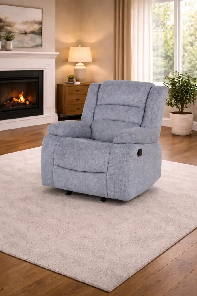 SOFA DAWSON REF 6078# ROCKING RECLINER CHAIR LIGHT GREY/BLUE ARAGON-72