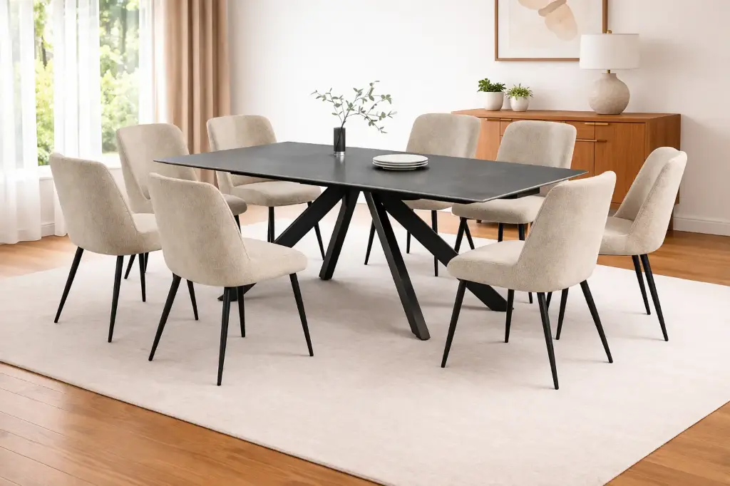 Dining room setup with table and chairs