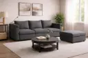 SOFA CHELSEA 3 SEATER  WITH POUFF GREY AND ACCESSORIES (PHONE HOLDER, SPEAKER, WIRELESS CHARGER, USB CHARGER)