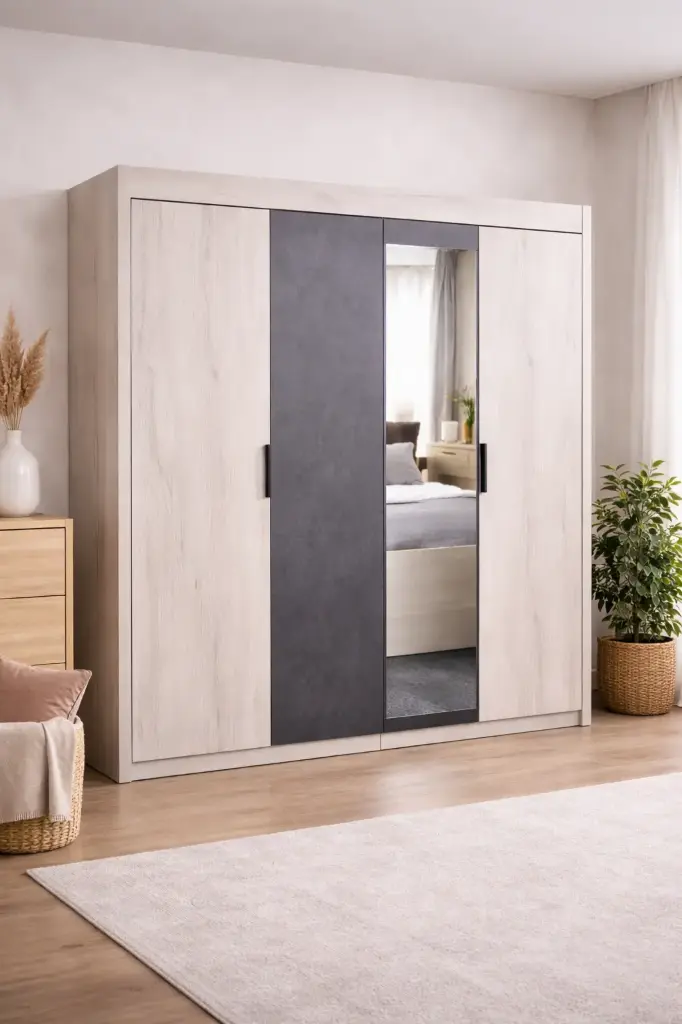 ARMOIRE MANHATTAN 100% PLYWOOD 4 DOORS DARK GREY/BEIGE