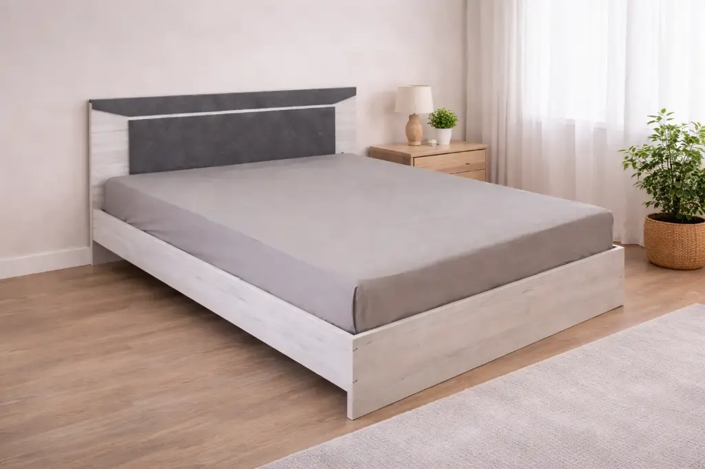 BED MANHATTAN 100% PLYWOOD 5'0 METAL BASE DARK GREY/BEIGE