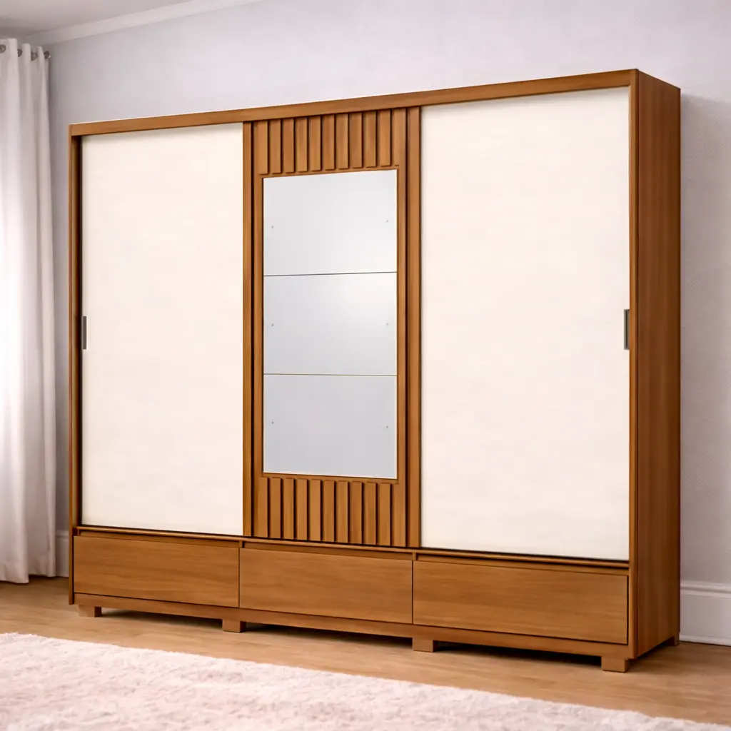 ARMOIRE DELVIN REF D349-226 3 PTS SLIDING (2 PCS) CINNAMON / OFF WHITE / HAZELNUT