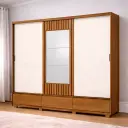 ARMOIRE DELVIN REF D349-226 3 PTS SLIDING (2 PCS) CINNAMON / OFF WHITE / HAZELNUT