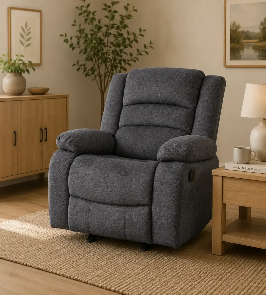 SOFA DAWSON REF 6078# ROCKING RECLINER CHAIR WITH CONSOLE DARK GREY ARAGON-97 