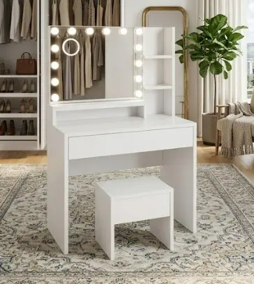 COIFFEUSE MILANO+ STOOL+1 DRAWER GREY