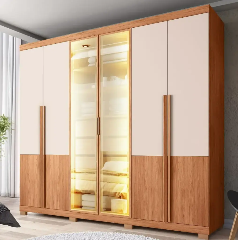 ARMOIRE SINATRA 2.6 4PTS PLAIN 2PTS GLASS (6PCS) FREIJO/OFF WHITE