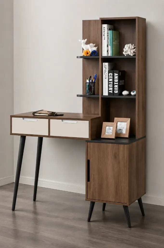 OFFICE TABLE SPRINGDALE REF DZ-30 (3PCS) 2TIRS/1PT/ETAGERE WALNUT/BEIGE