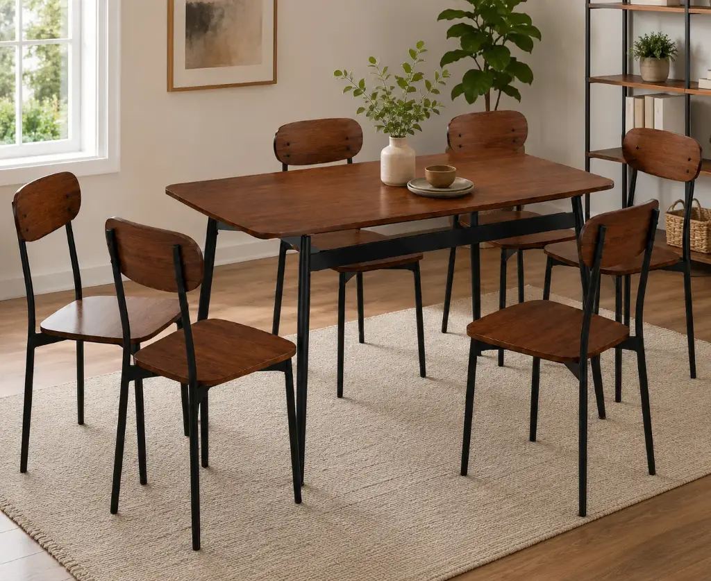 DINING SET SAWYER REF LY-N1419 6 PLACES + 6 CHAISES MDF VENEER FABRICS BROWN