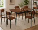DINING SET SAWYER REF LY-N1419 6 PLACES + 6 CHAISES MDF VENEER FABRICS BROWN