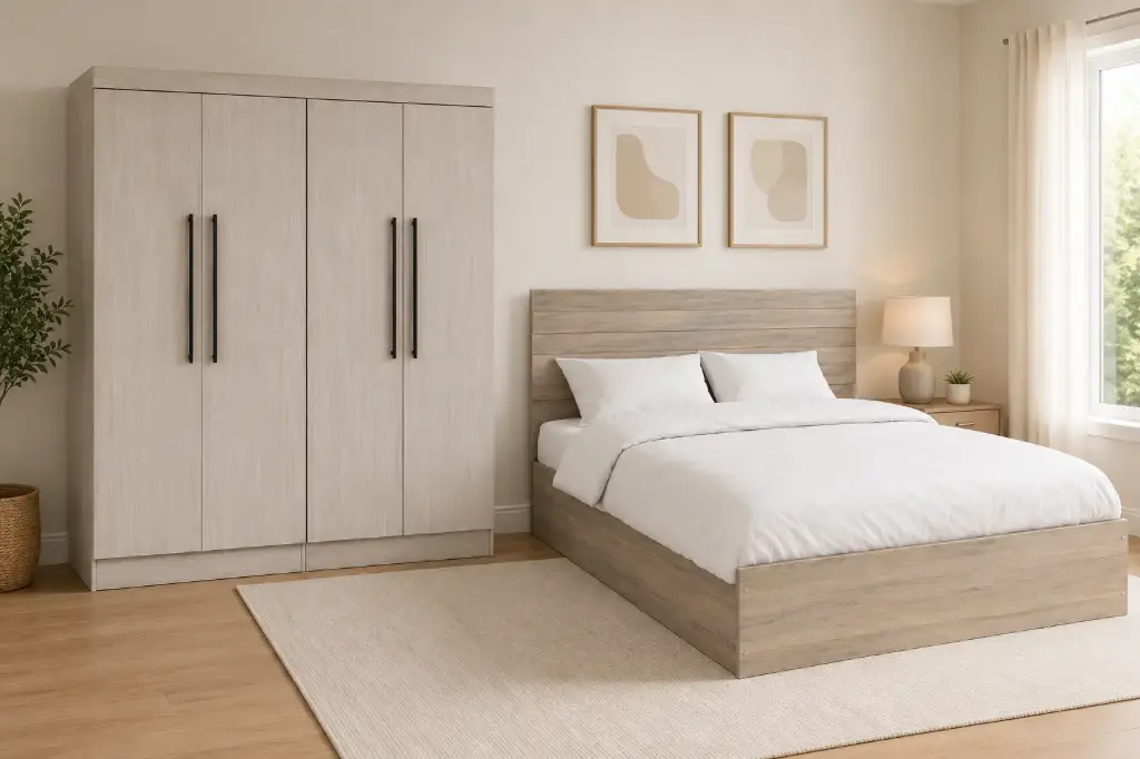 Bedroom Set Nardo: Bed 5'0 + Wardrobe 4 doors (OAK)