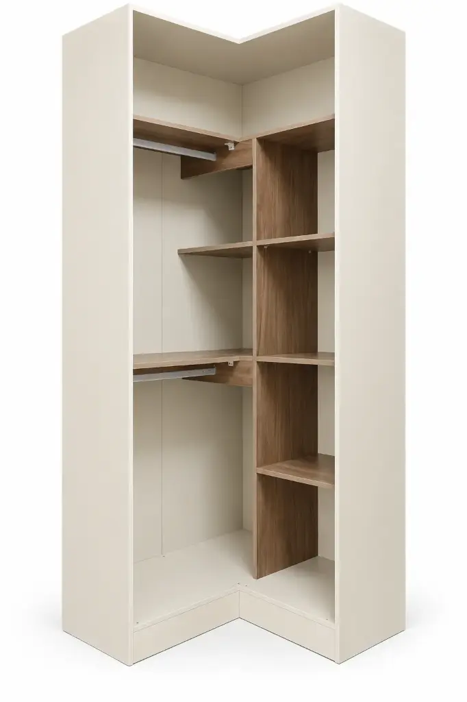 CLOSET ELEGENCIA CORNER 2 SHELF +2HANGER+5 SHELF SEPARATOR WITH 2 DOOR