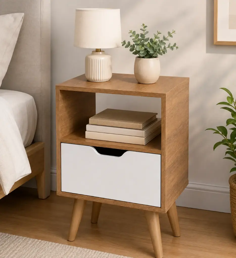 TABLE DE NUIT SALTO REF CM8036 1 TIR ALMOND/WHITE - OWN DELIVERY