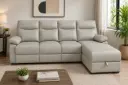 SOFA HEIDEN REF 8566# LEFT WITH 3 RECLINERS + CHAISE WITH STORAGE CREAM BEIGE