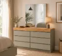 COMMODE BELLANO REF BEL15-47E 6 DRWS (3PCS) WITH MIRROR TAUPE HIGH GLOSS / OAK