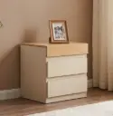 TABLE DE NUIT BELLANO REF BEL15-33 2 DRWS WITH HIDDEN STORAGE, USB + TYPE C PORTS TAUPE HIGH GLOSS / OAK