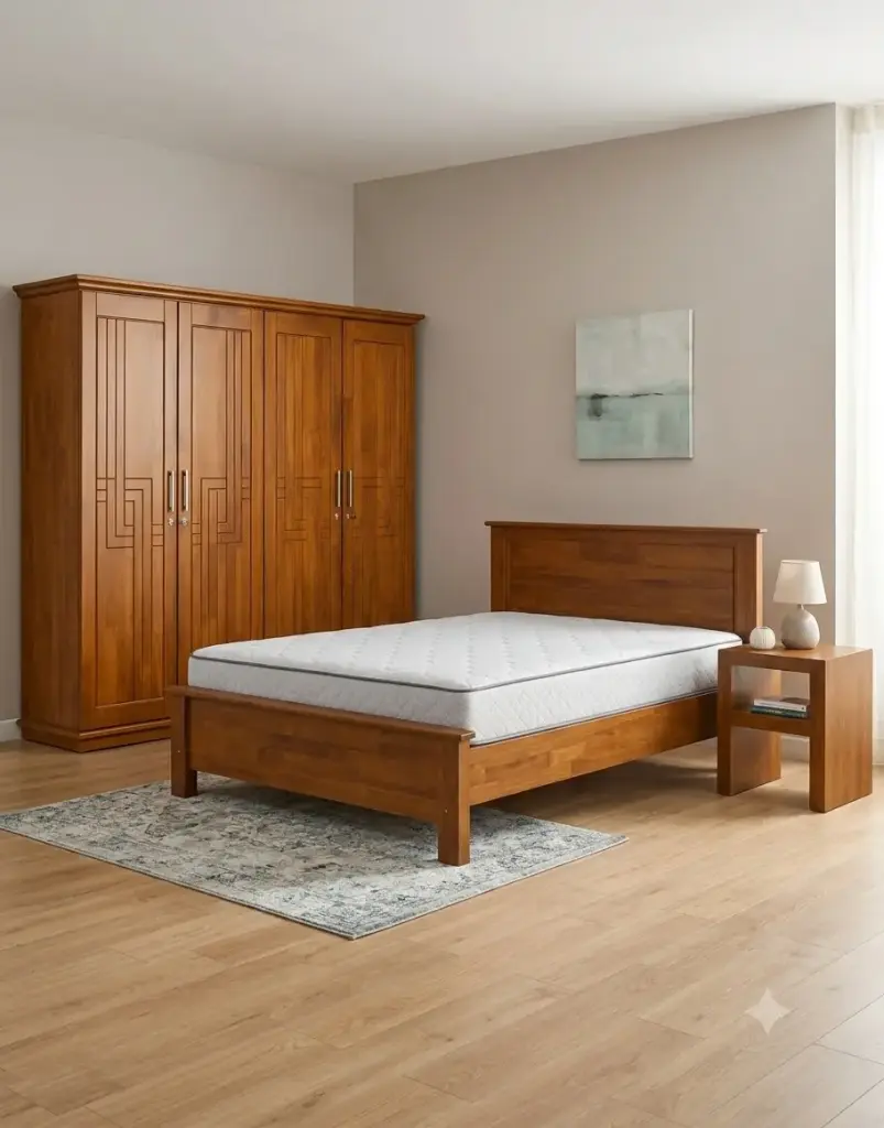 BEDROOM SET : BED LINDT 5'0 + ARMOIRE LINDT 4PTS + BEDSIDE LINDT