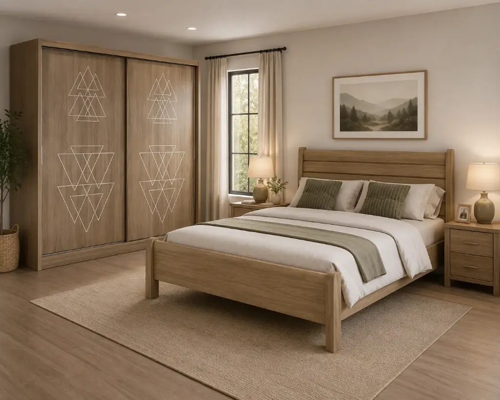 BEDROOM SET : BED NAZARIO 6'0 + ARMOIRE LAZIO SLIDING