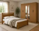 BEDROOM SET : ARMOIRE JAZZ 6 PTS + MIRROR ALMOND CLEAN + BED ZARA 5'0 NATURE + MATELAS POCKET SPRING 5'0 ORTHOPEDIC