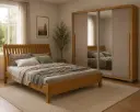 BEDROOM SET : BED AREZZO 5'0 FREIJO + ARMOIRE PRATICUS LUX 2PTS SLIDING BURITI / FENDI + MATELAS POCKET SPRING 5'0 ORTHOPEDIC