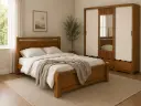 BEDROOM SET: BED ZARA  5'0  NATURE + ARMOIRE DELVIN 3 PTS SLIDING  CINNAMON / OFF WHITE / HAZELNUT + MATELAS POCKET SPRING 5'0 ORTHOPEDIC
