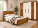 BEDROOM SET: BED ZARA  5'0 NATURE + ARMOIRE NORTON 6 PTS + 4 TIRS NATURE / OFF WHITE + MATELAS POCKET SPRING 5'0 ORTHOPEDIC
