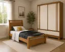 BEDROOM SET: BED REALI  3'0 ALMOND CLEAN + ARMOIRE SERRA SLIDING 2 PTS CINNAMON / OFF WHITE / HAZELNUT + MATELAS 3'0SEMI ORTHO