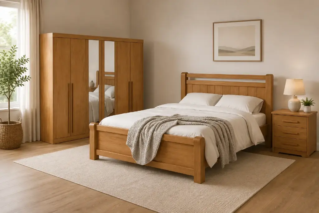 BEDROOM SET : ARMOIRE BERTHA + BED ZARA 5'0 + TDN BAIAO + MATTRESS OTHOPEDIC 5'0