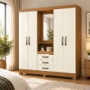 ARMOIRE CAMPBELL REF B24-127 (2PC) 4 PTS 3TIRS + MIRROR NATURE / OFF WHITE
