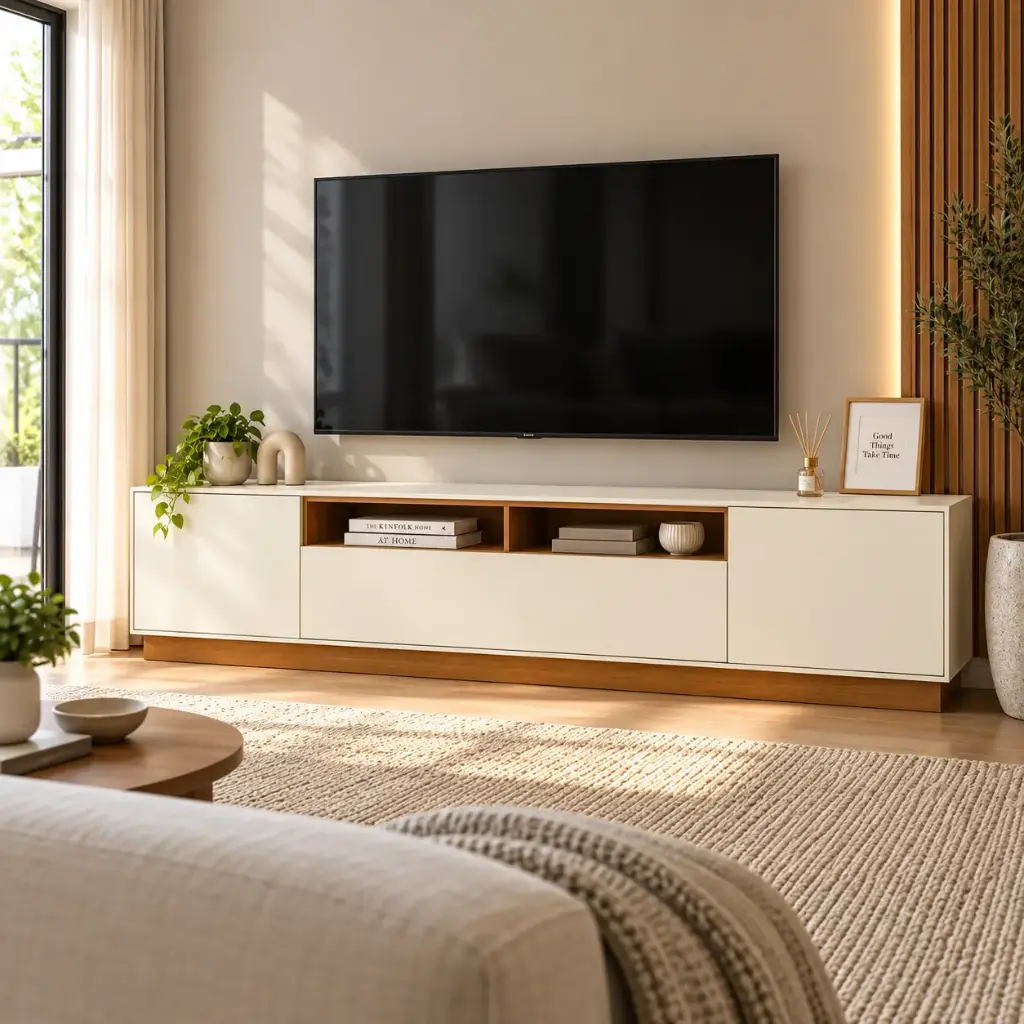 TV STAND DOMUS 4 PTS REF 311-225 OFF WHITE / CINNAMON
