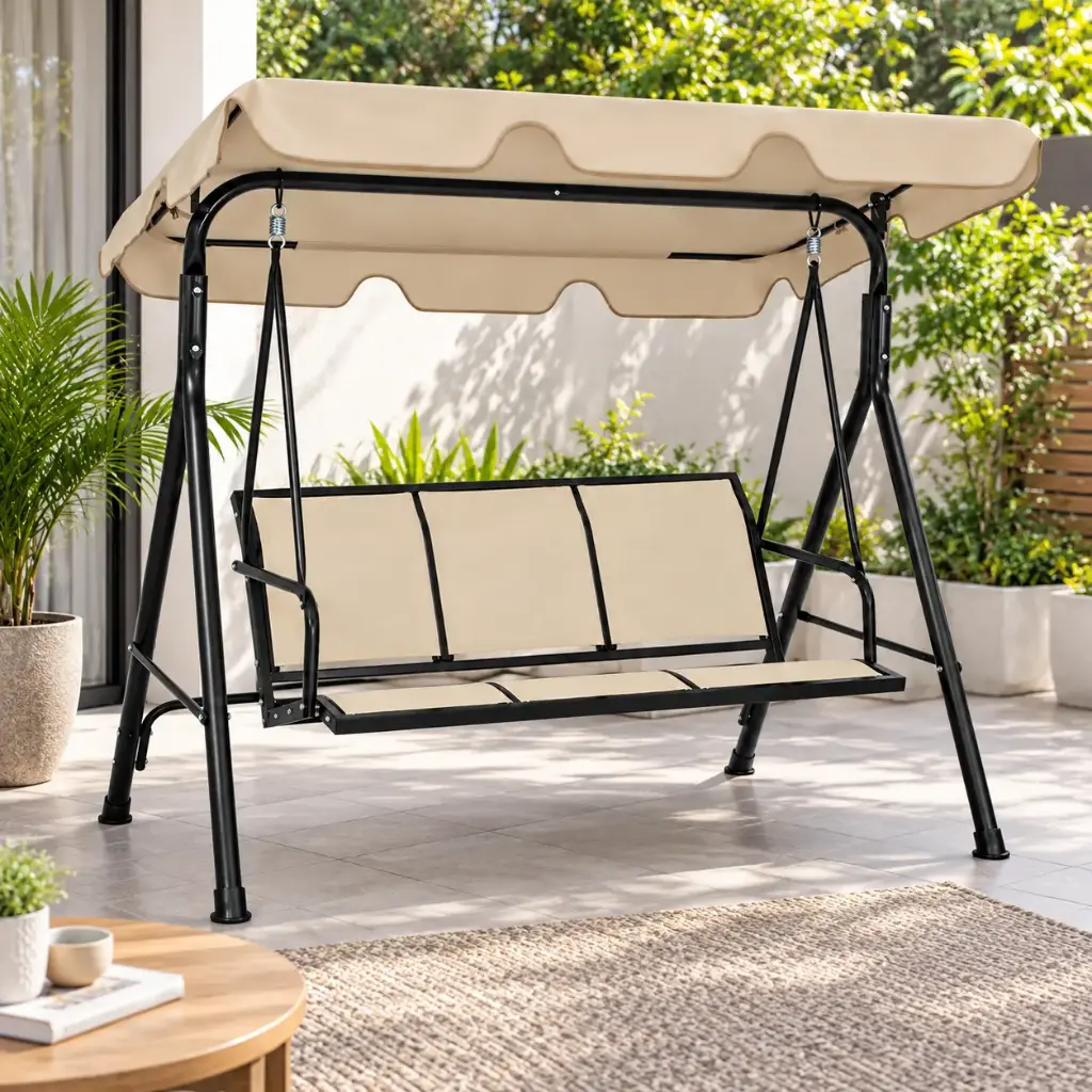 SWING CHAIR  INDIANA REF YN8007-1 3 SEATER BEIGE WITH BLACK FRAME