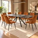 DINING TABLE CHESLEY EXTENSIBLE  RECTANGLE + 8 CHAISE DINING HALSBURY RUSTIC (31786/32208)