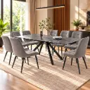 DINING TABLE CHESLEY EXTENSIBLE  RECTANGLE + 8 CHAISE DINING HAMLIN GREY (31786/32205)
