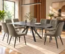 DINING TABLE CHESLEY EXTENSIBLE  RECTANGLE + 8 CHAISE DINING HAMLIN OLIVE OR 8 CHAISE DINING HAMLIN GREY (31786/32206)