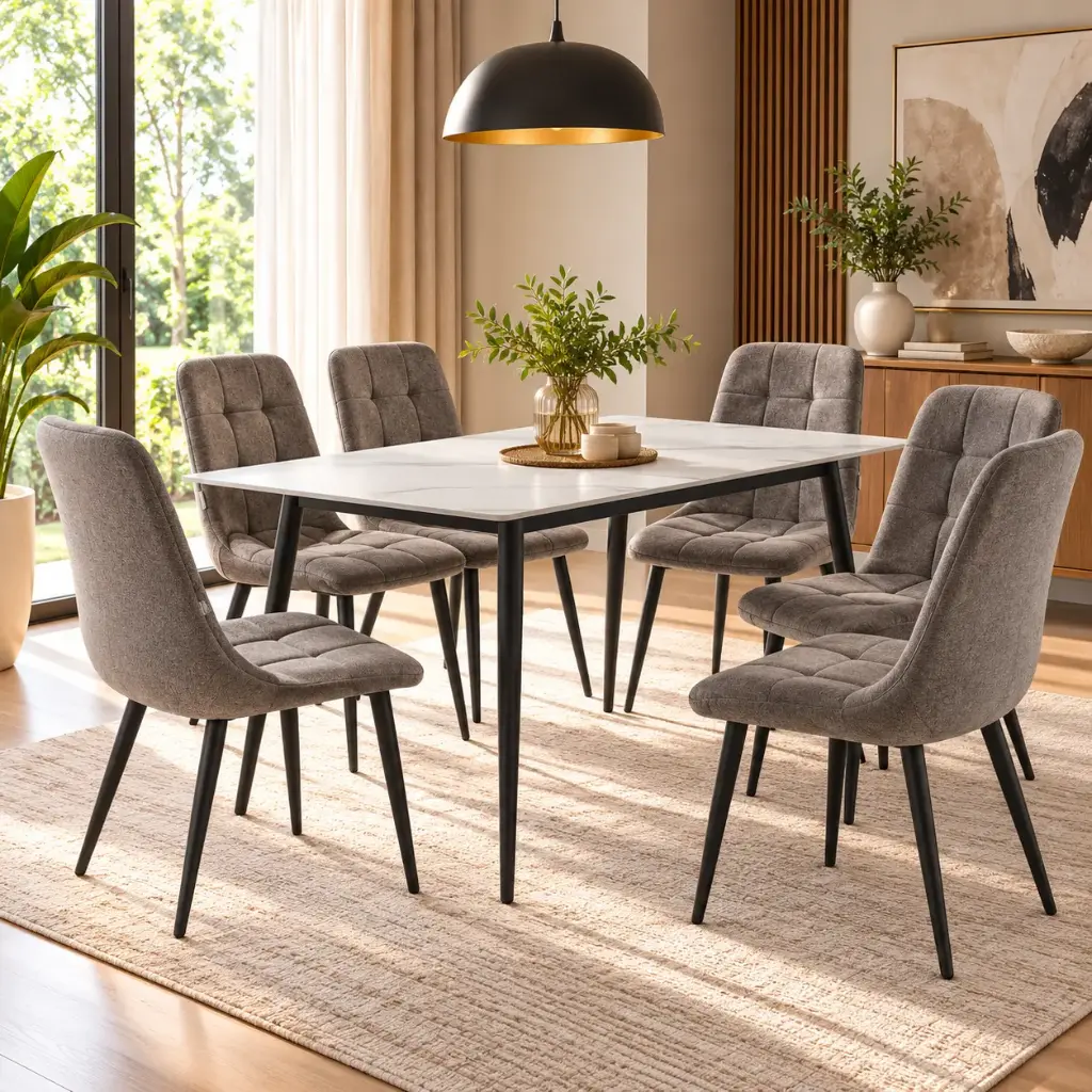 DINING TABLE DESIGNY 140x80 + 6 CHAISE DINING HAMLIN (31787/32205)