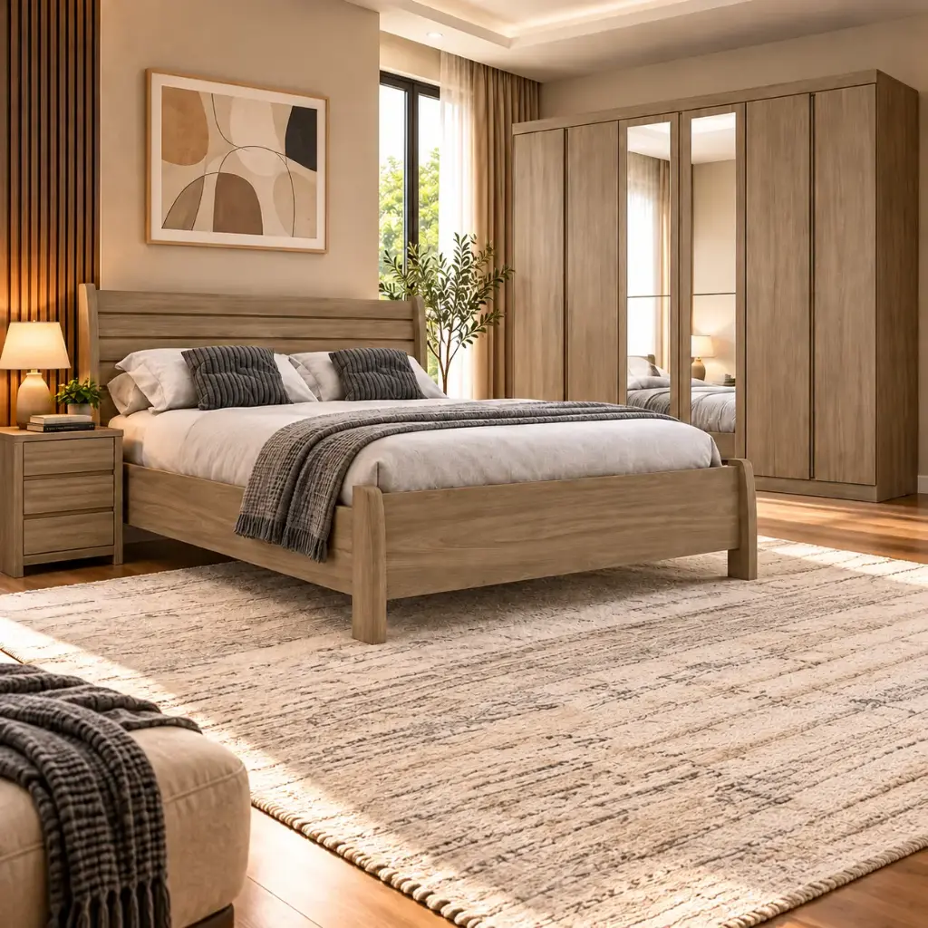 BED NAZARIO 6’0 + ARMOIRE NAZARIO 6 PTS + TDN NAZARIO + MATELAS POCKET SPRING 6’0 ORTHOPEDIC (26522/26520/26519/32312)