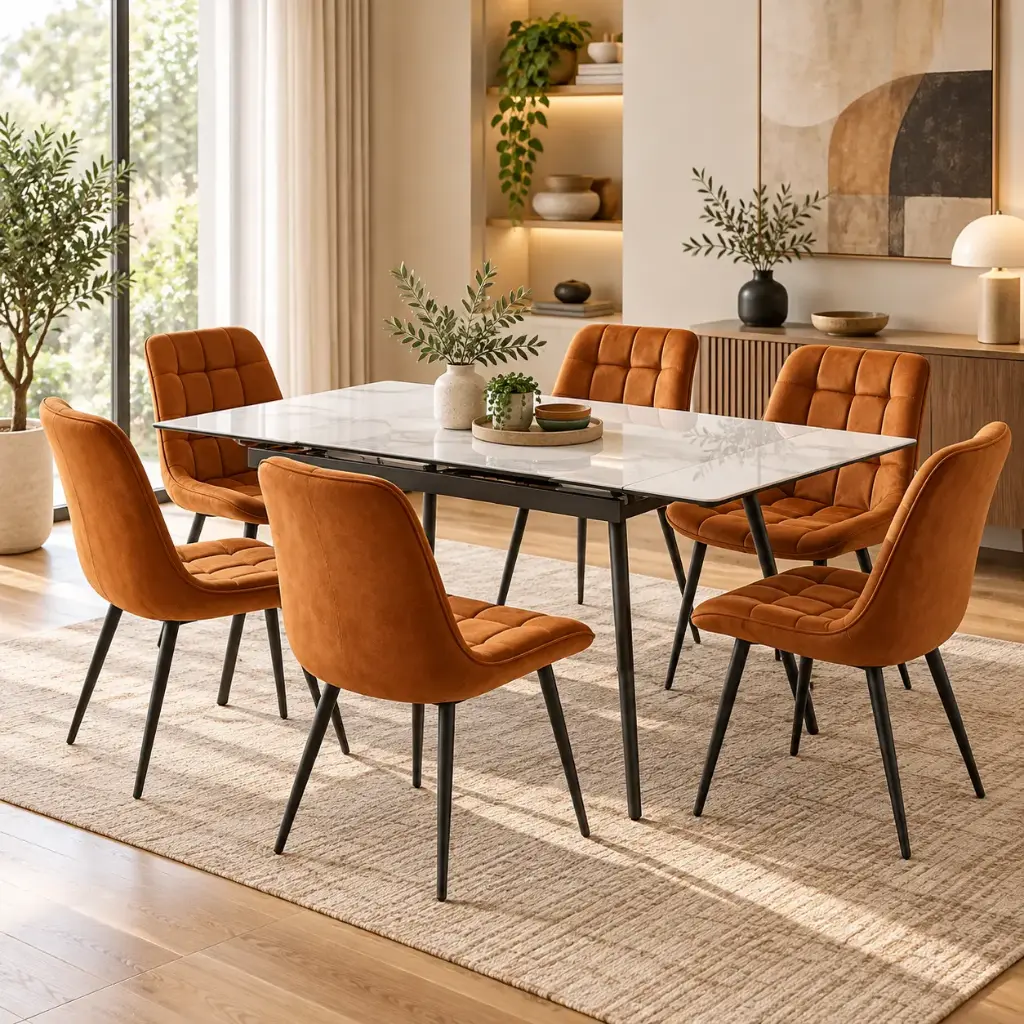 DINING TABLE VALENCY EXTENSIBLE RECTANLE + 6 CHAISE DINING HALSBURY RUSTIC (31785/32208 )