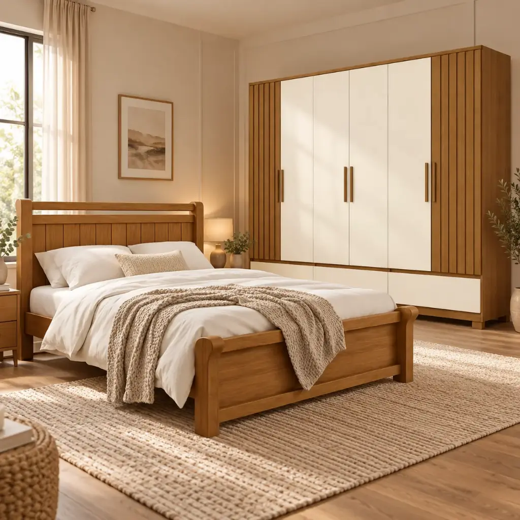 BED ZARA BV 5’0 + ARMOIRE KAIAN 6 PTS + MATELAS FIRM POCKET SPRING 5’0 ORTHOPEDIC (31758/32053/32280)