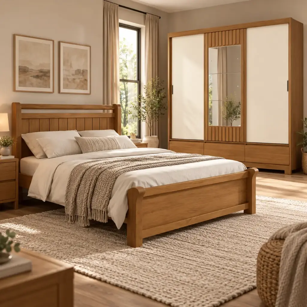BED ZARA BV 5’0 + ARMOIRE DELVIN 3 PTS SLIDING + MATELAS FIRM POCKET SPRING 5’0 ORTHOPEDIC (31758/32054/32280)