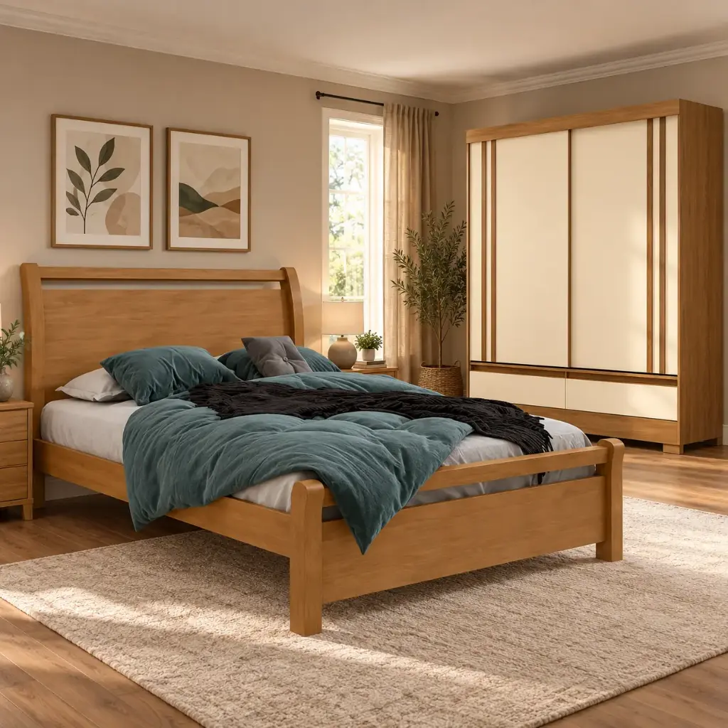 BED REALI 4’6 + ARMOIRE SERRA 2 PTS SLIDING + MATELAS FIRM POCKET SPRING 4’6 ORTHOPEDIC (28878/32008/32337)