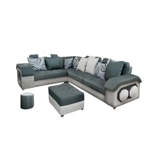 [29232] SOFA ALBERTA L SHAPE BED+4 POUFF+6BIG/2SMALL CUSHIONS BROWN
