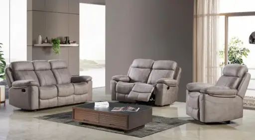 [25369] SOFA BROWNFIELD REF HD-1810 SET (3PC) 321 RECLINER REF 0953 LIGHT GREY