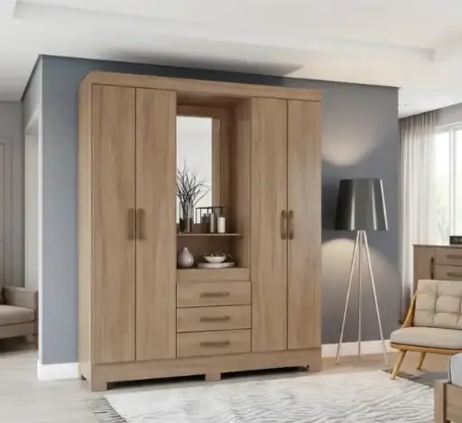 [28769] ARMOIRE CAMPBELL REF B24-198 (2PC) 4 PTS 3TIRS + MIRROR JEQUITIBA GLOSS