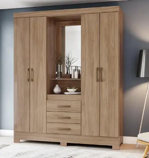 [28769] ARMOIRE CAMPBELL REF B24-198 (2PC) 4 PTS 3TIRS + MIRROR JEQUITIBA GLOSS