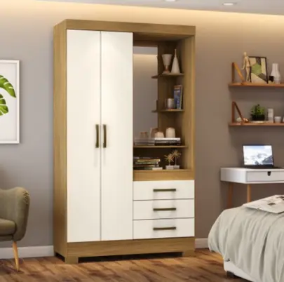 [24836] ARMOIRE EILAT REF B64-127 (2PC) 2 PTS 3TIRS + COIFF NATURE / OFF WHITE