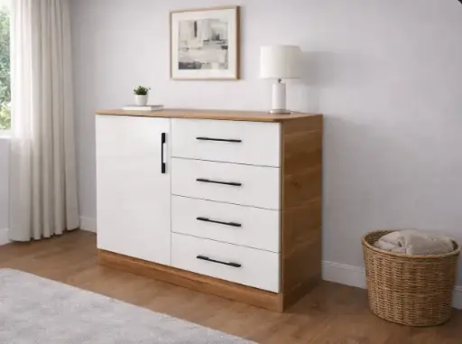 [29156] COMMODE LEON 4 TIRS 1 PT LIGHT GREY HL33 LIGHT BROWN