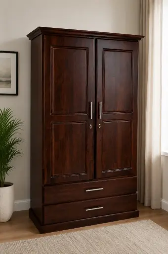 [29190] ARMOIRE MELDIANA 2 PTS 2TIRS SAPELE-WHITE INSIDE