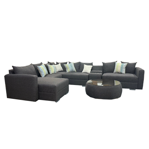 [28809] SOFA ROCHER BED LHS L SHAPE POUFF/CUPHOLDER/15 CHS(9 L/4 M/2 S) REF HQ195-1