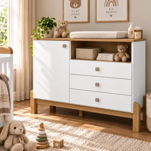 [29916] COMMODE TERNURA REF I725-190 3 TIRS 1PT WHITE / JEQUITIBA