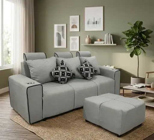 [30281] SOFA ROMAN 3 SEATER / 3 BIG CUSHION+TDM  GREY REF STAR-23 (PLAIN/ABSTRACT) GREY